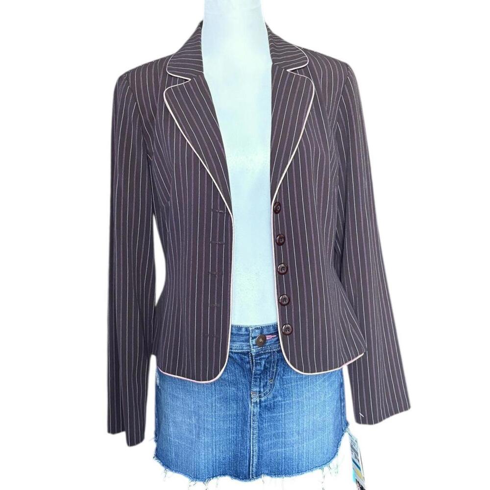 y2k My Michelle brown & pink pinstripe blazer with built-in shoulder pads